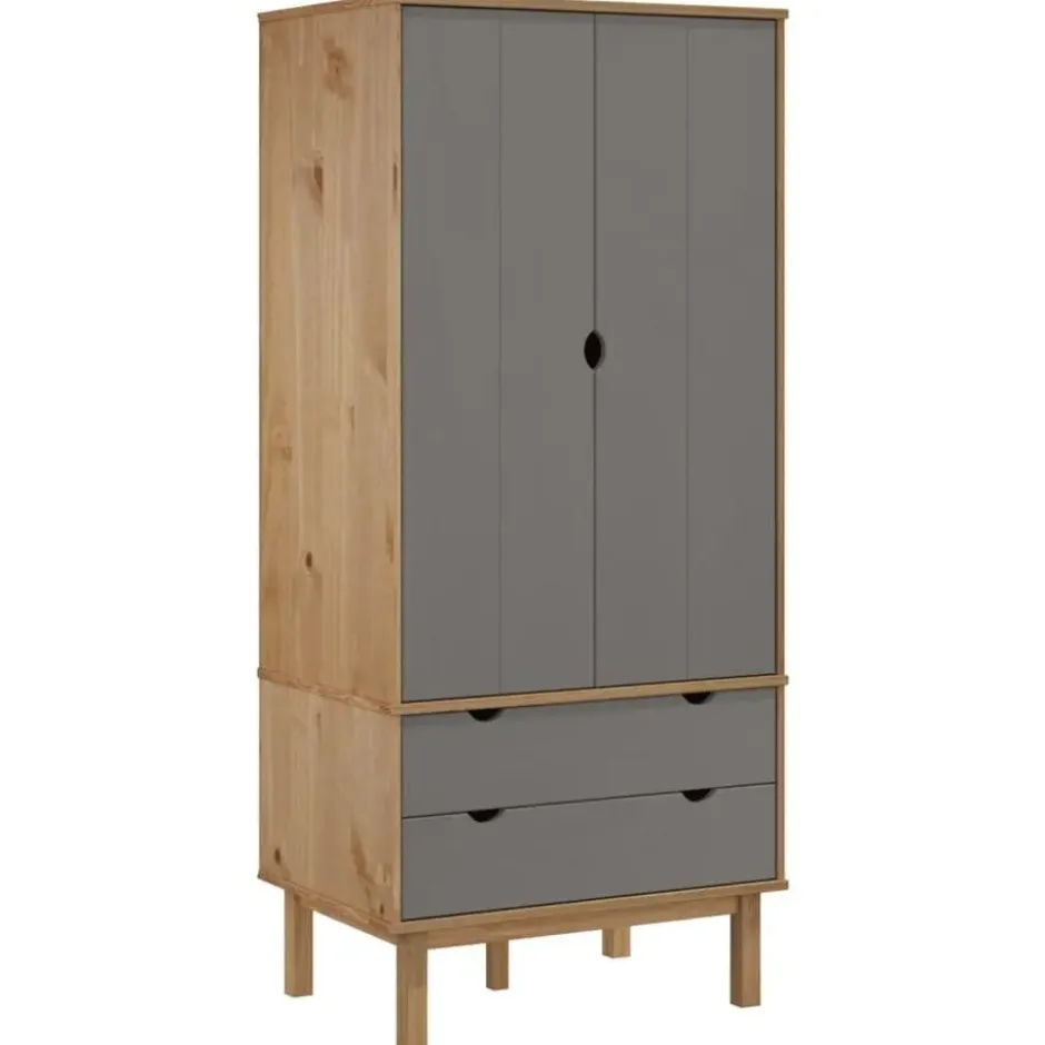 vidaXL - Kledingkast OTTA met 2 lades - Hout - Bruin en grijs - 76.5x53x172 cm