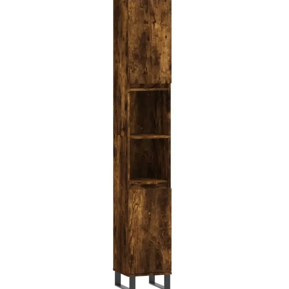 vidaXL - Kolomkast met 2 deuren - Gerookt eiken - Hout en ijzer - 30x30x190 cm