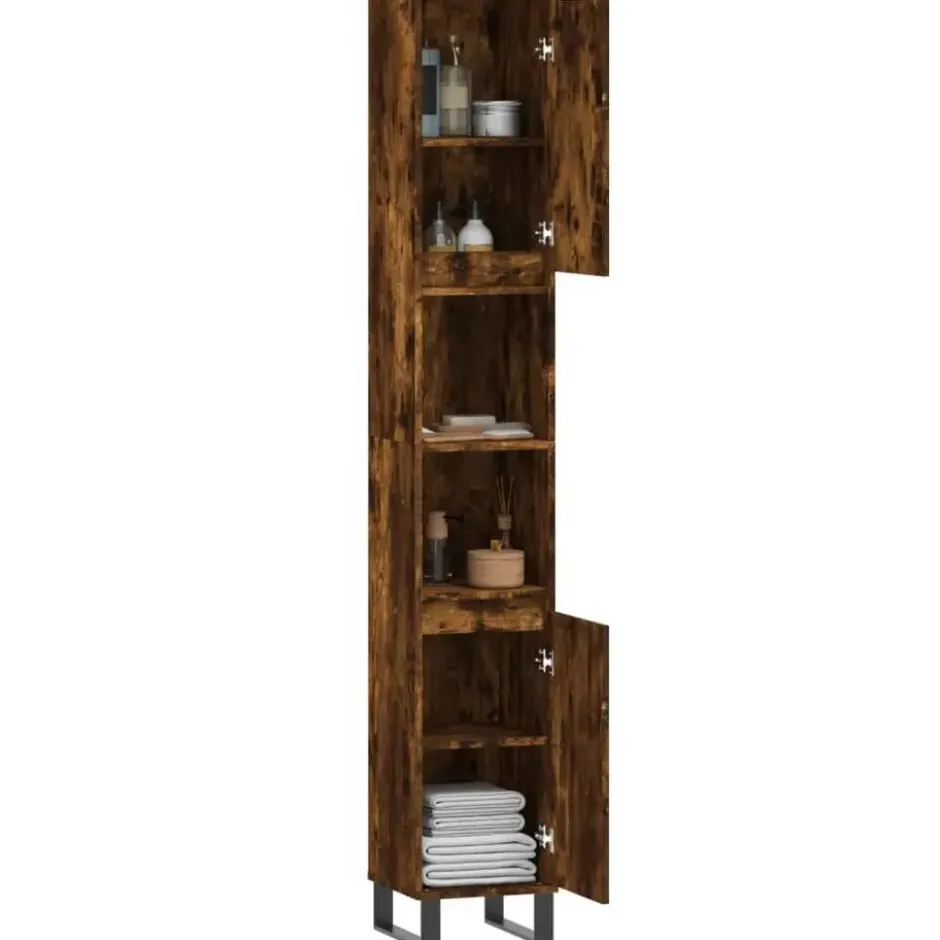 vidaXL - Kolomkast met 2 deuren - Gerookt eiken - Hout en ijzer - 30x30x190 cm