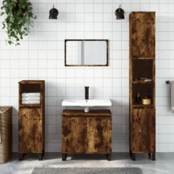 vidaXL - Kolomkast met 2 deuren - Gerookt eiken - Hout en ijzer - 30x30x190 cm