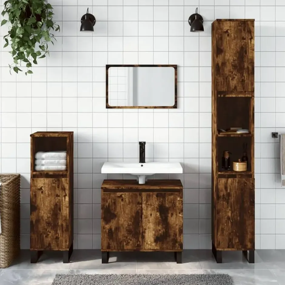 vidaXL - Kolomkast met 2 deuren - Gerookt eiken - Hout en ijzer - 30x30x190 cm