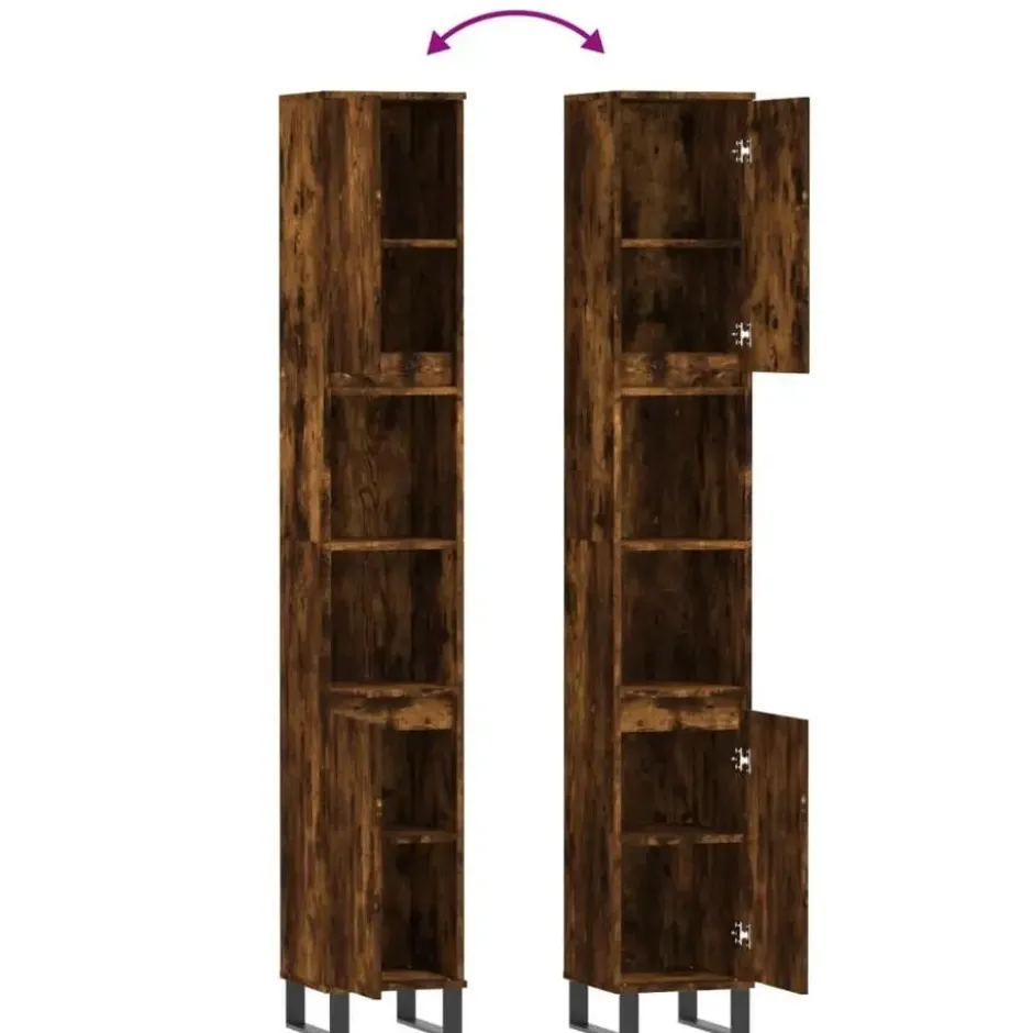 vidaXL - Kolomkast met 2 deuren - Gerookt eiken - Hout en ijzer - 30x30x190 cm