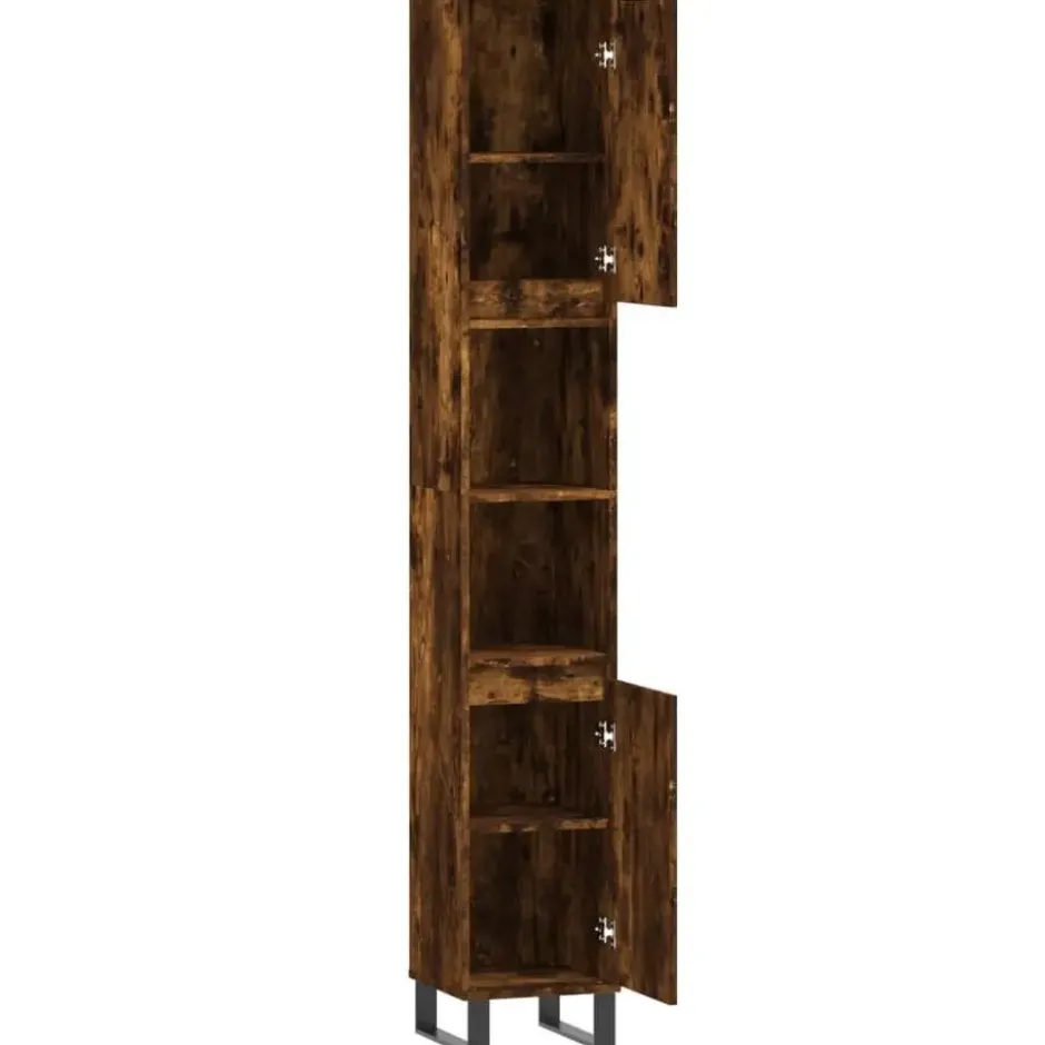 vidaXL - Kolomkast met 2 deuren - Gerookt eiken - Hout en ijzer - 30x30x190 cm