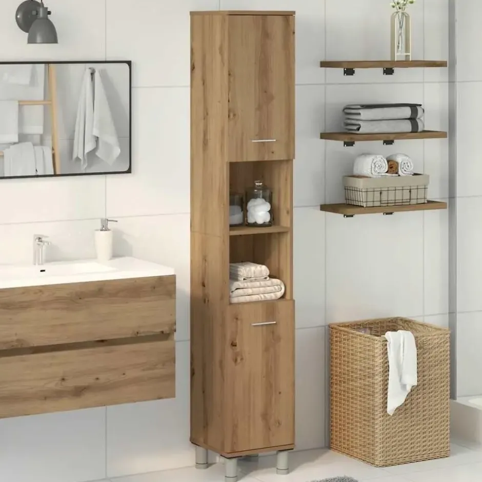 vidaXL - Kolomkast met 2 deuren 2 vakken - Artisan eiken - Hout - 30x30x179 cm
