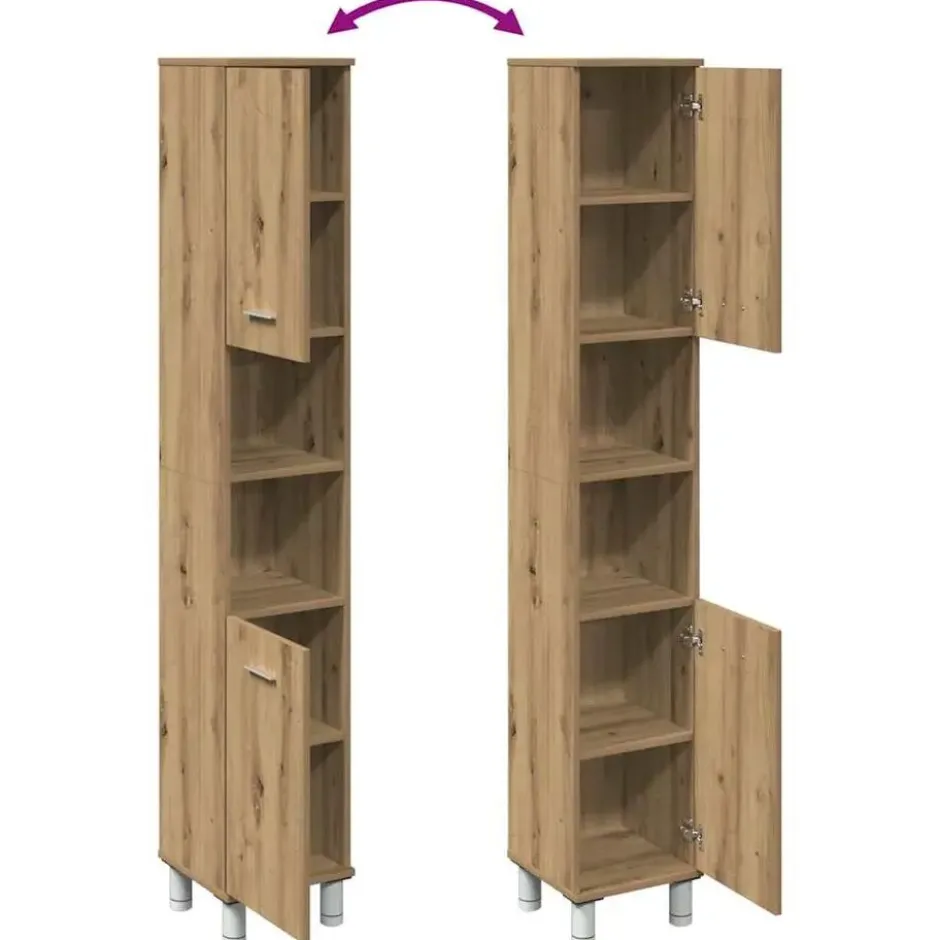 vidaXL - Kolomkast met 2 deuren 2 vakken - Artisan eiken - Hout - 30x30x179 cm