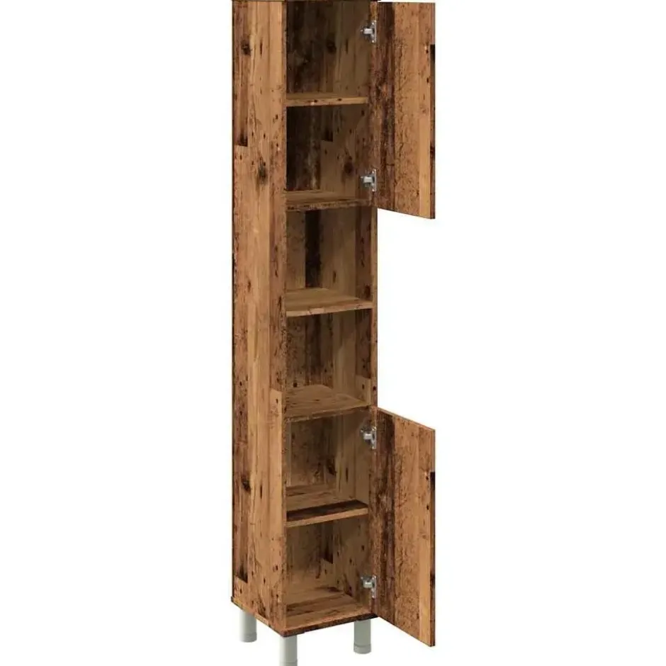 vidaXL - Kolomkast met 2 deuren 2 vakken oud hout - Bewerkt hout - 30x30x179 cm