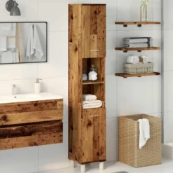 vidaXL - Kolomkast met 2 deuren 2 vakken oud hout - Bewerkt hout - 30x30x179 cm