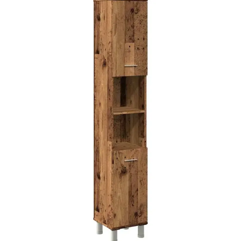vidaXL - Kolomkast met 2 deuren 2 vakken oud hout - Bewerkt hout - 30x30x179 cm