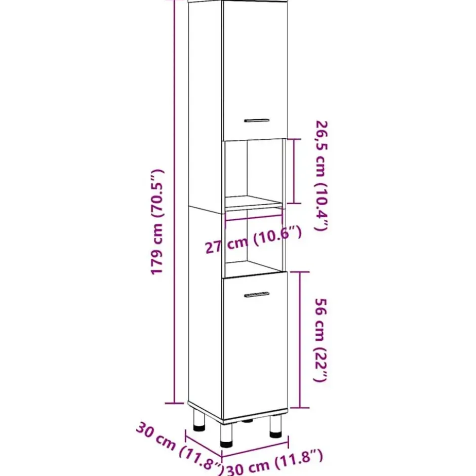 vidaXL - Kolomkast met 2 deuren 2 vakken oud hout - Bewerkt hout - 30x30x179 cm