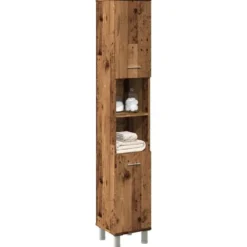 vidaXL - Kolomkast met 2 deuren 2 vakken oud hout - Bewerkt hout - 30x30x179 cm
