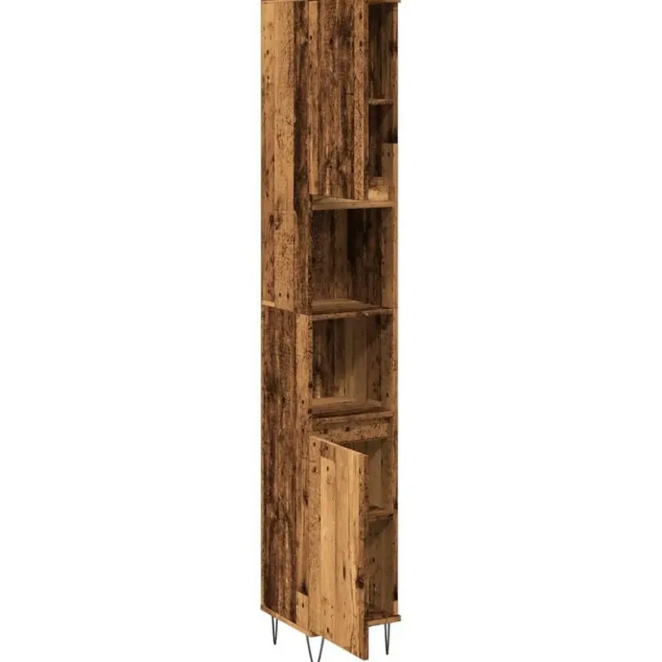 vidaXL - Kolomkast met 2 deuren 2 vakken oud hout - Ijzer en hout - 30x30x190 cm