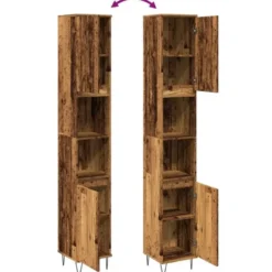 vidaXL - Kolomkast met 2 deuren 2 vakken oud hout - Ijzer en hout - 30x30x190 cm