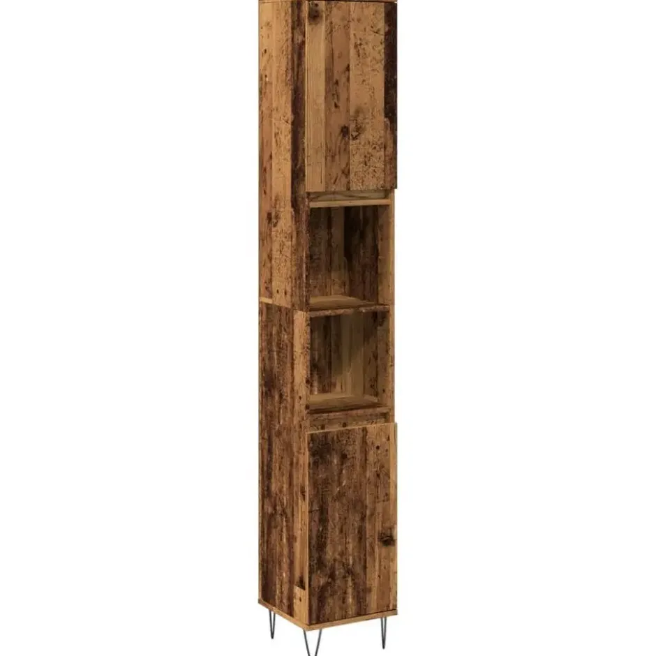 vidaXL - Kolomkast met 2 deuren 2 vakken oud hout - Ijzer en hout - 30x30x190 cm