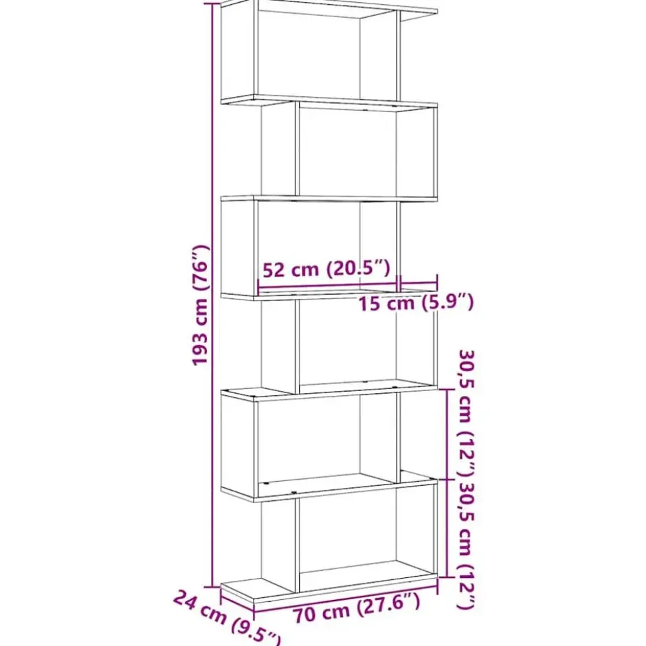 vidaXL - 6-laags Boekenkast voor woonkamers - Artisanaal eiken - 70x24x193 cm