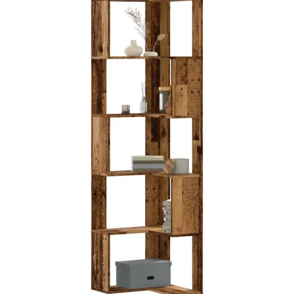 vidaXL - 5-laags Hoekboekenkast - Oud hout - Bewerkt hout - 50x50x179 cm