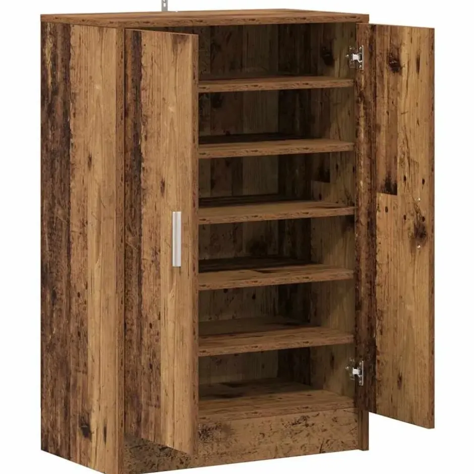 vidaXL - 6-laags Schoenenkast met 2 deuren 12 paar - Oud hout - 60x35x92 cm