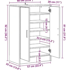 vidaXL - 6-laags Schoenenkast met 2 deuren 12 paar - Oud hout - 60x35x92 cm