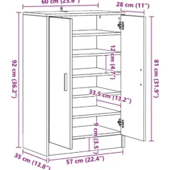 vidaXL - 6-laags Schoenenkast met 2 deuren 12 paar Artisana eiken - 60x35x92 cm