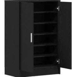 vidaXL - 6-laags Schoenenkast met 2 deuren 12 paar - Zwart eiken - 60x35x92 cm