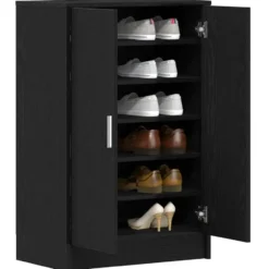 vidaXL - 6-laags Schoenenkast met 2 deuren 12 paar - Zwart eiken - 60x35x92 cm
