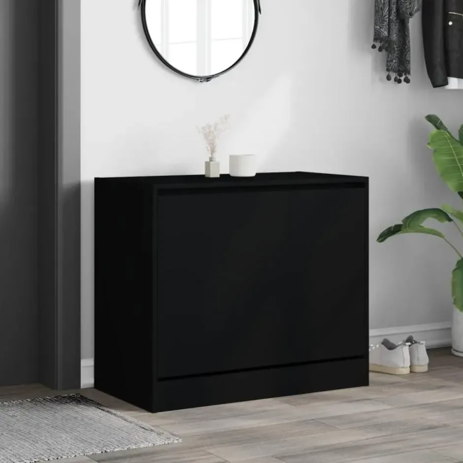 vidaXL - 3-laags Schoenenkast met 1 klep - Zwart - Bewerkt hout - 80x42x69 cm