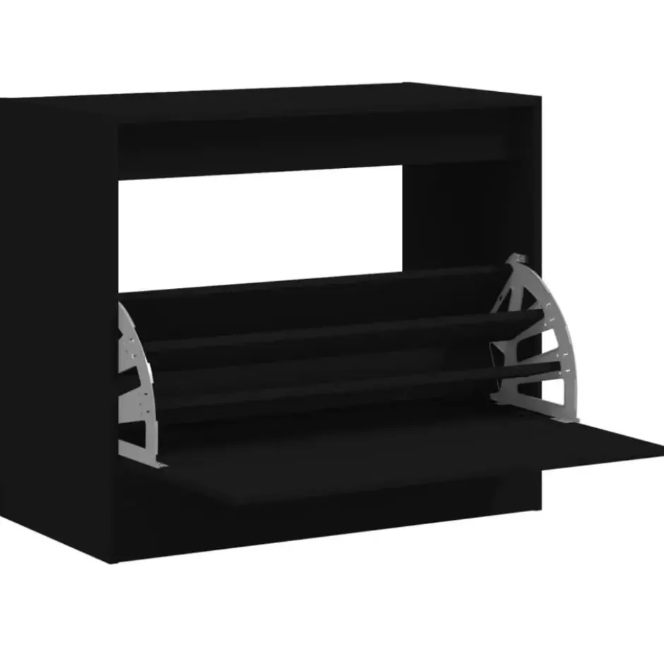 vidaXL - 3-laags Schoenenkast met 1 klep - Zwart - Bewerkt hout - 80x42x69 cm