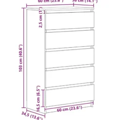 vidaXL - Ladekast 60x36x103 cm bewerkt hout artisanaal eikenkleur