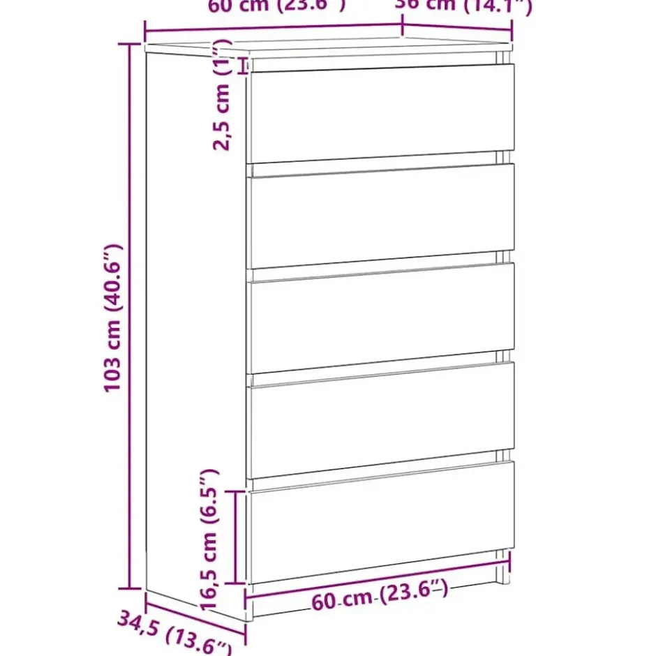 vidaXL - Ladekast 60x36x103 cm bewerkt hout artisanaal eikenkleur