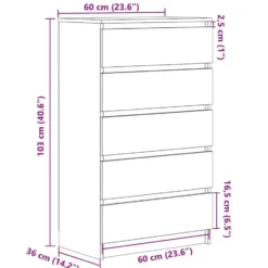 vidaXL - Ladekast 60 x 36 x 103 cm Zwart Bewerkt hout