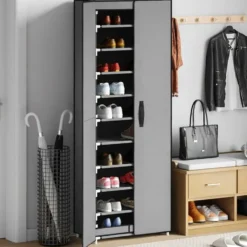 vidaXL - 10-lagen Schoenenkast met 2 deuren - Grijs - Stof - 60x30x166 cm