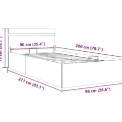 vidaXL - LED bed met opbergruimte - Hydraulisch - Zwart - Kunstleer - 90x200 cm