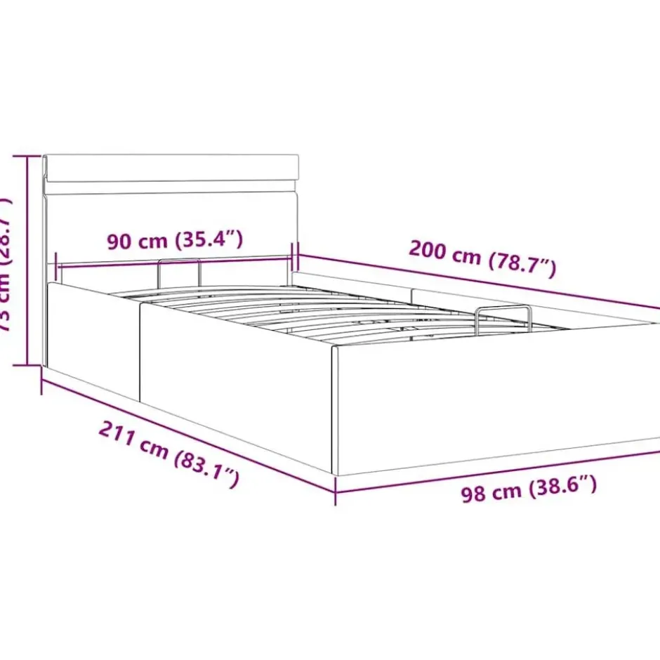 vidaXL - LED bed met opbergruimte - Hydraulisch - Zwart - Kunstleer - 90x200 cm