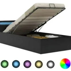 vidaXL - LED bed met opbergruimte - Hydraulisch - Zwart - Kunstleer - 90x200 cm