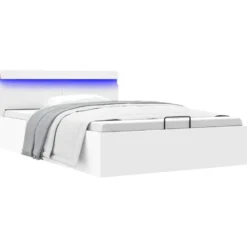 vidaXL - LED bed met opbergruimte - Hydraulisch - Wit - Kunstleer - 120x200 cm