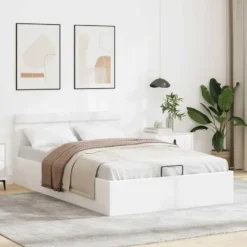 vidaXL - LED bed met opbergruimte - Hydraulisch - Wit - Kunstleer - 120x200 cm