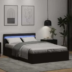 vidaXL - LED Bed met opbergruimte hydraulisch - Zwart - Kunstleer - 140x200 cm