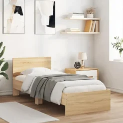vidaXL - LED eenpersoonsbed met hoofdbord - Sonoma eiken - 90x200 cm