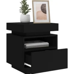 vidaXL - LED Nachtkastjes met lade - Zwart - Bewerkt hout - 40x39x48.5 cm - 2 st