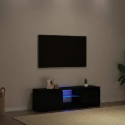 vidaXL - LED TV-meubel met 2 deuren - Zwart eiken - Hout en glas - 120x30x36 cm