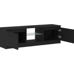 vidaXL - LED TV-meubel met 2 deuren - Zwart eiken - Hout en glas - 120x30x36 cm