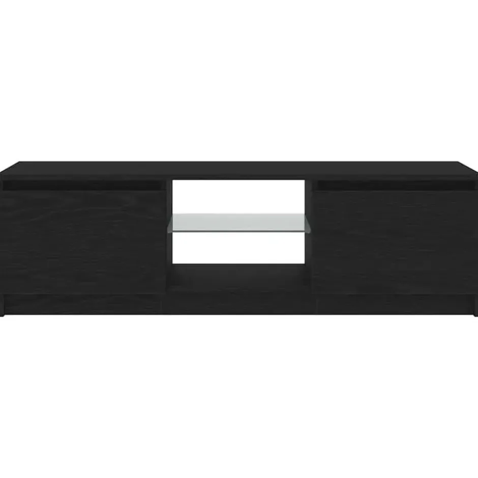 vidaXL - LED TV-meubel met 2 deuren - Zwart eiken - Hout en glas - 120x30x36 cm