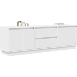 vidaXL - LED TV-meubel met 2 lades en 4 deuren - Wit - Hout - 160.5x41x50 cm