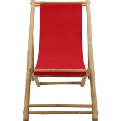 vidaXL - Ligstoel - Rood - Bamboe en canvas