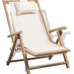 vidaXL - Ligstoel - Wit - Bamboe