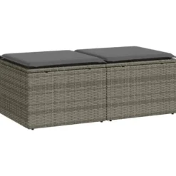 vidaXL Loungebank voor 2 met kussens poly rattan - Grijs krukken 110x55x37 cm