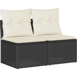 vidaXL Loungebank 2 zits met crème kussens en salontafel - Zwart 110x62x69 cm
