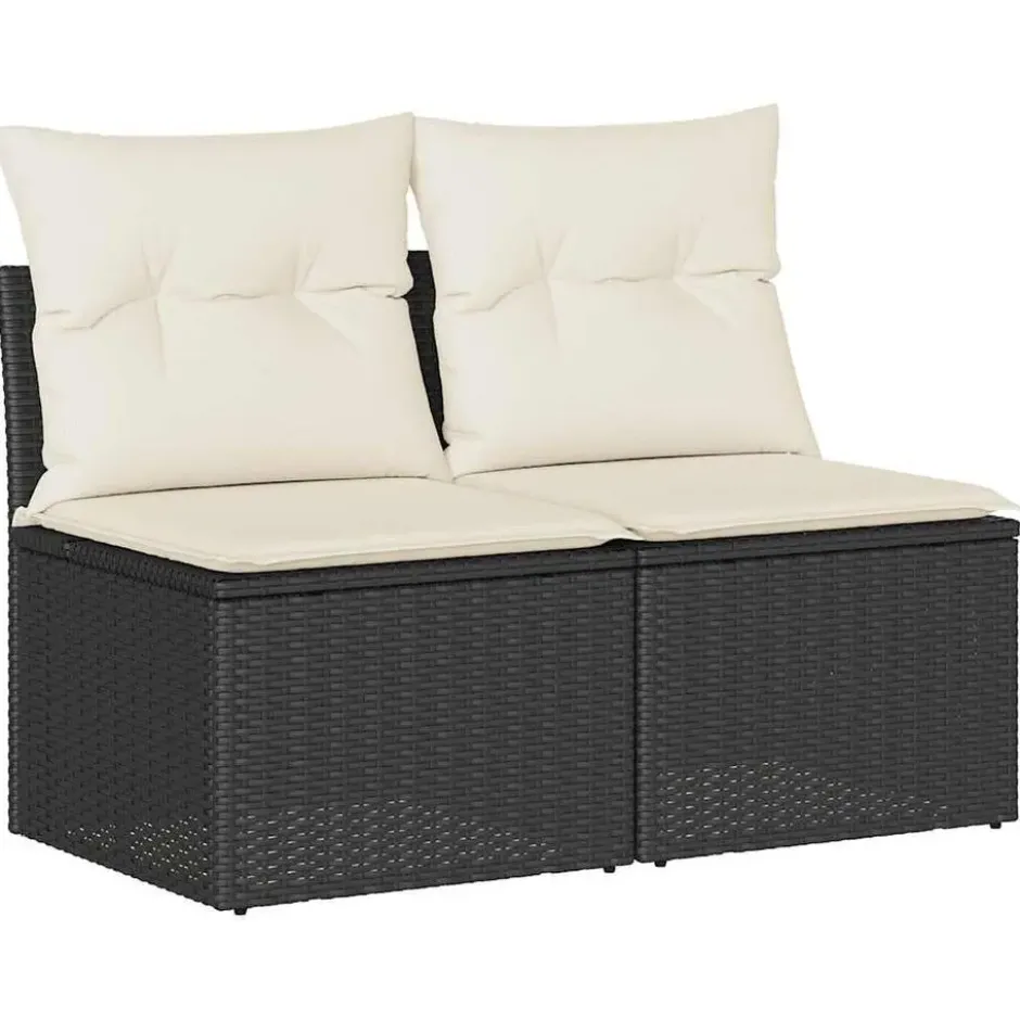 vidaXL Loungebank 2 zits met crème kussens en salontafel - Zwart 110x62x69 cm