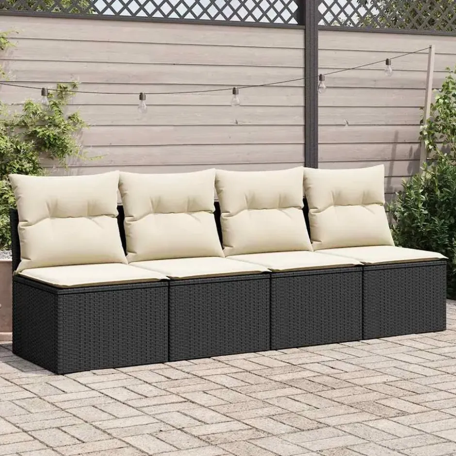 vidaXL Loungebank 2 zits met crème kussens en salontafel - Zwart 110x62x69 cm