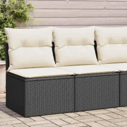 vidaXL Loungebank 2 zits met crème kussens poly rattan - Zwart 110x62x69 cm