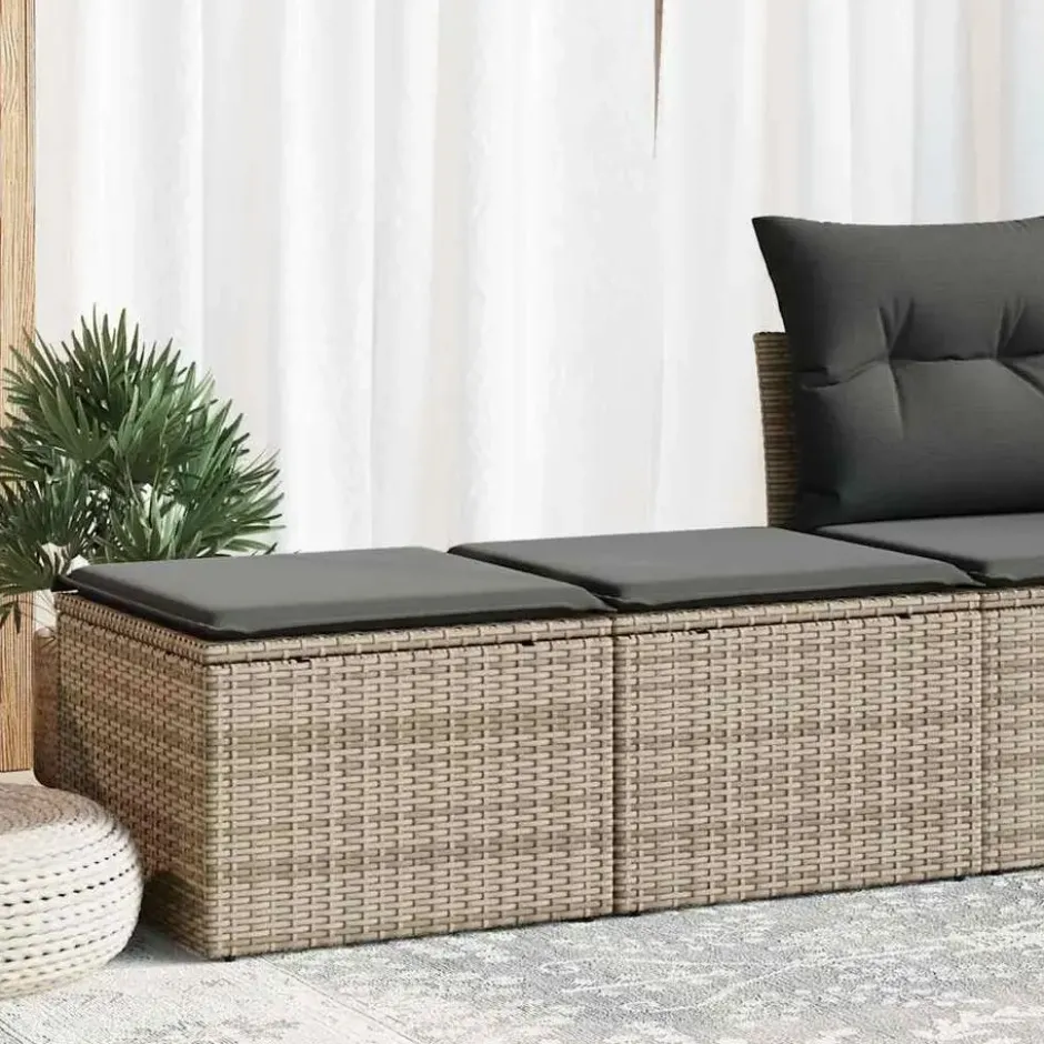 vidaXL Loungebank 2 zits met kussens poly rattan - Grijs krukken 110x55x37 cm